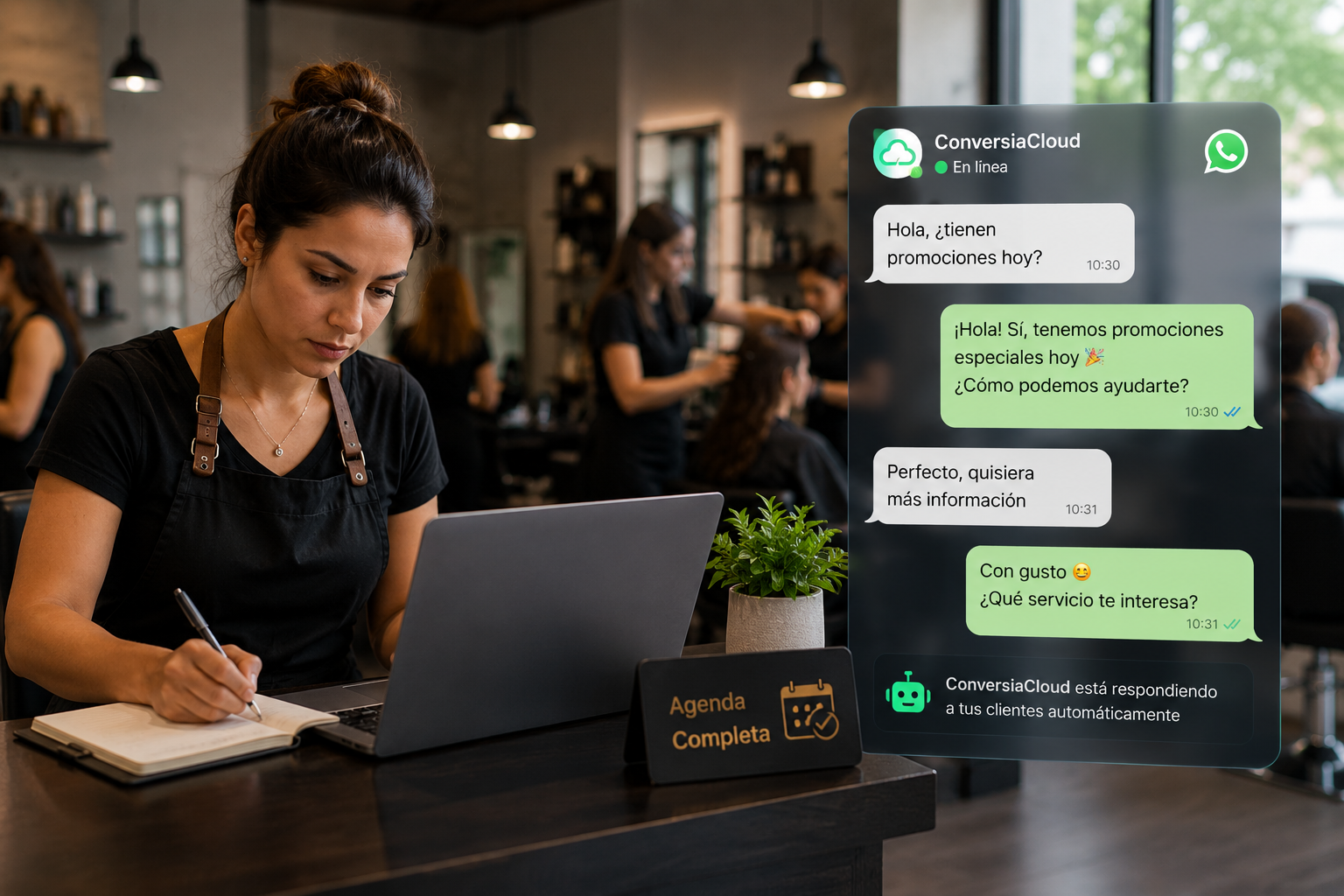 Negocio ocupado mientras ConversiaCloud responde clientes